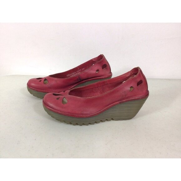 Fly London Red Leather Shoes Wedge Heels Womens 37 - Picture 4 of 7